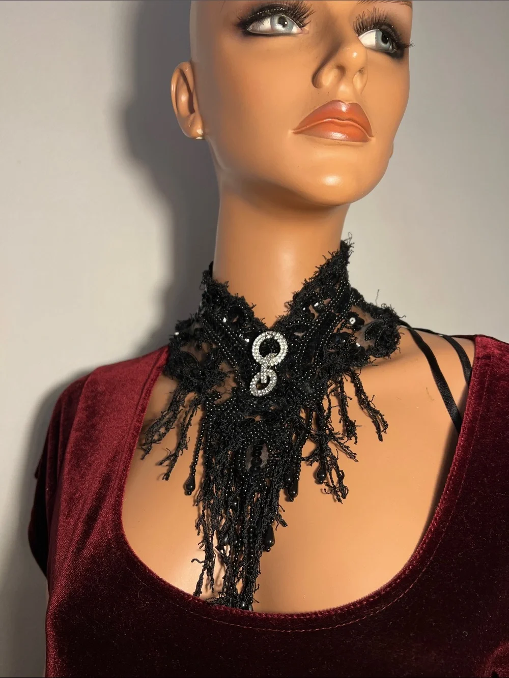 Elegant Black Beaded Choker Necklace Antique Style Black Gothic Necklace Choker